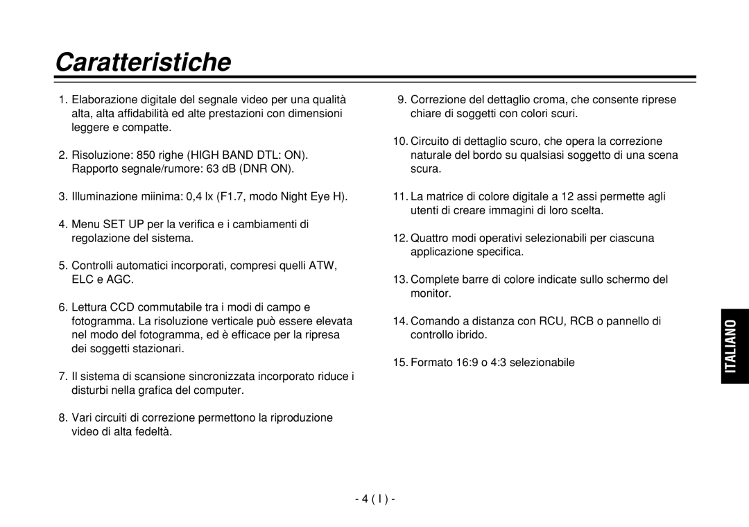 Panasonic AW-E860L manual Caratteristiche 