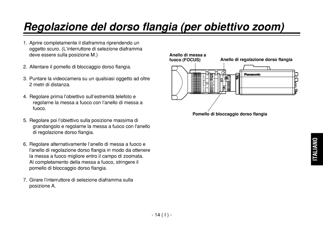 Panasonic AW-E860L Regolazione del dorso flangia per obiettivo zoom, Deve essere sulla posizione M, Anello di messa a 