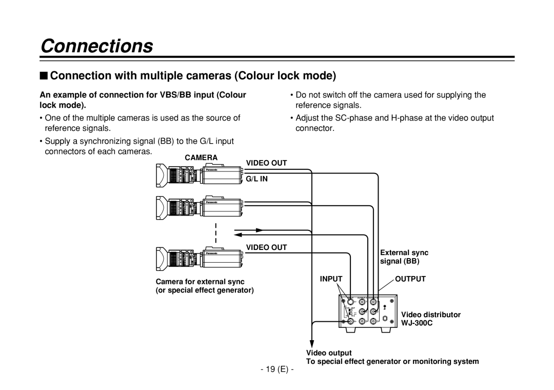 Panasonic AW-E860L manual $ Connection with multiple cameras Colour lock mode, 19 E 