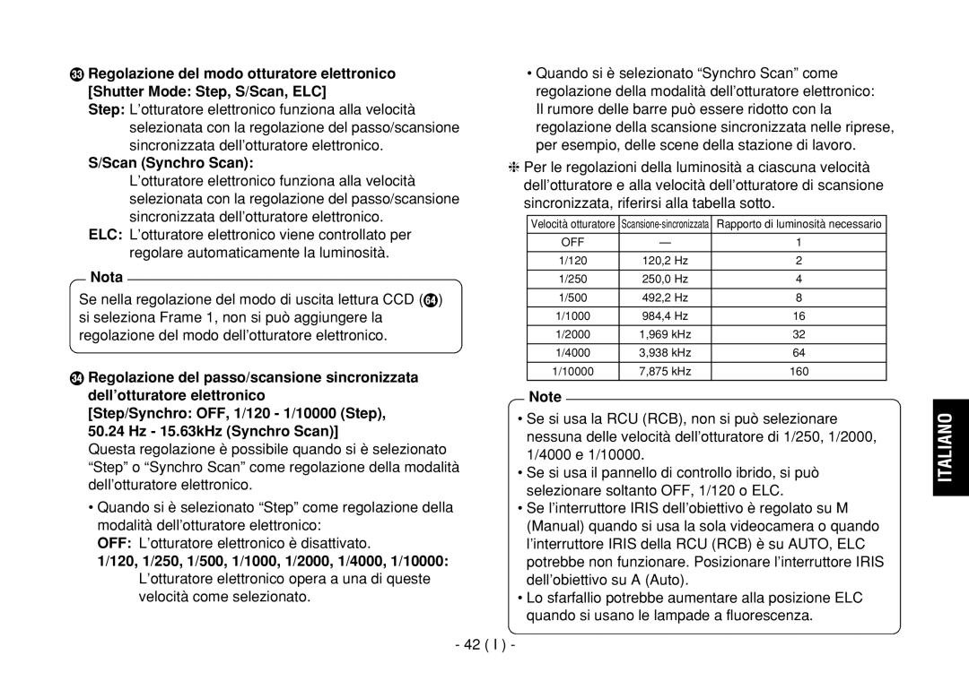 Panasonic AW-E860L Regolazione del modo otturatore elettronico, Shutter Mode Step, S/Scan, ELC, Hz 15.63kHz Synchro Scan 