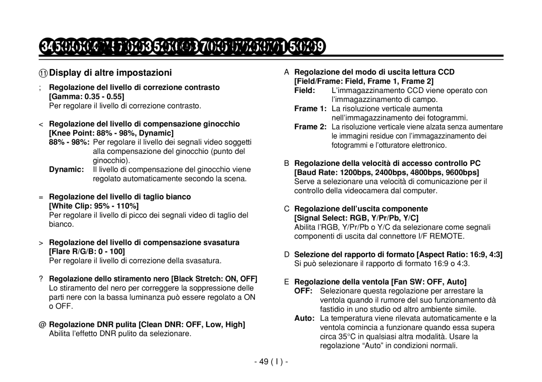 Panasonic AW-E860L manual Regolazione del livello di correzione contrasto Gamma 0.35 