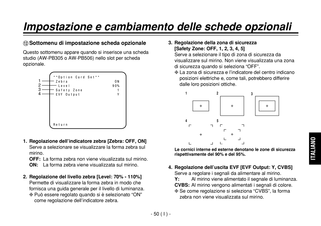 Panasonic AW-E860L manual Impostazione e cambiamento delle schede opzionali, Sottomenu di impostazione scheda opzionale 