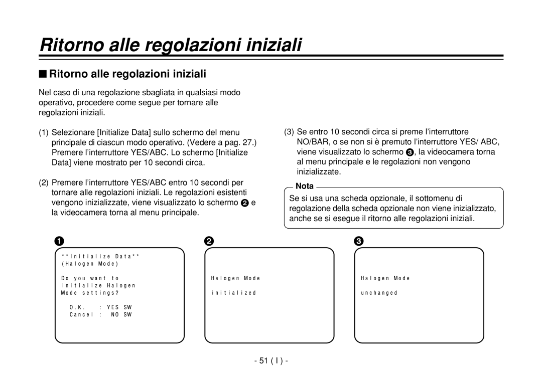 Panasonic AW-E860L manual $ Ritorno alle regolazioni iniziali 