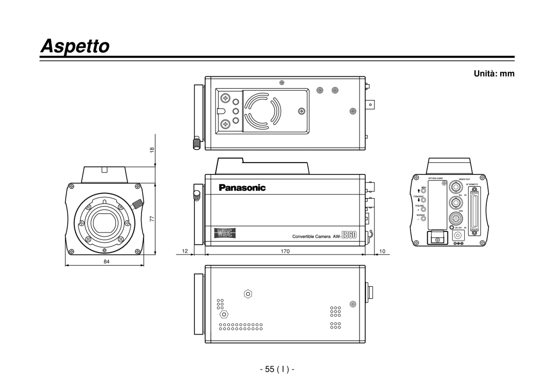 Panasonic AW-E860L manual Aspetto, Unità mm 