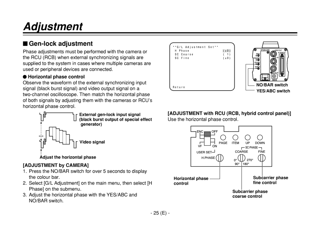 Panasonic AW-E860L manual $ Gen-lock adjustment, Horizontal phase control, 25 E 