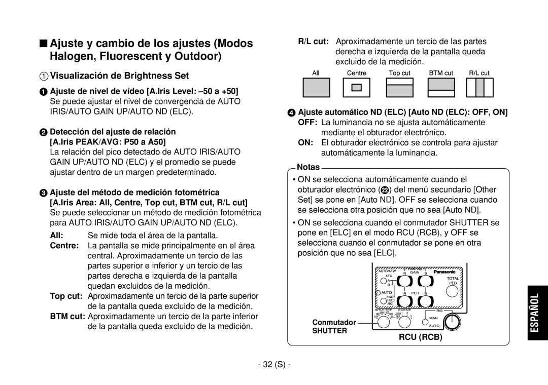 Panasonic AW-E860L manual Visualización de Brightness Set, Ajuste automático ND ELC Auto ND ELC OFF, on, 32 S 