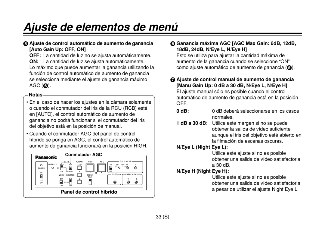 Panasonic AW-E860L manual 33 S, Conmutador AGC 