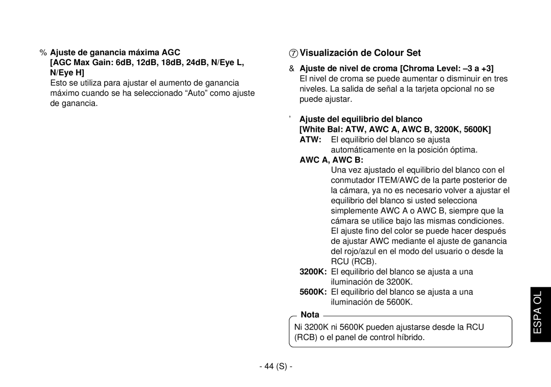 Panasonic AW-E860L manual Ajuste de nivel de croma Chroma Level -3 a +3, 44 S 