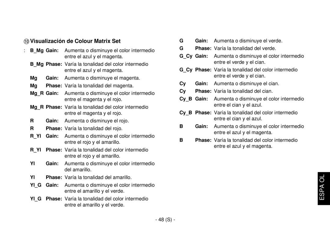 Panasonic AW-E860L manual Visualización de Colour Matrix Set 