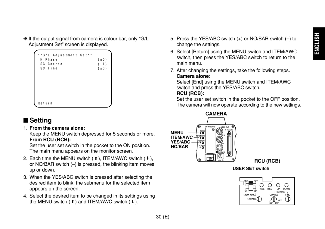 Panasonic AW-E860L manual $ Setting, From the camera alone, From RCU RCB, Camera alone 