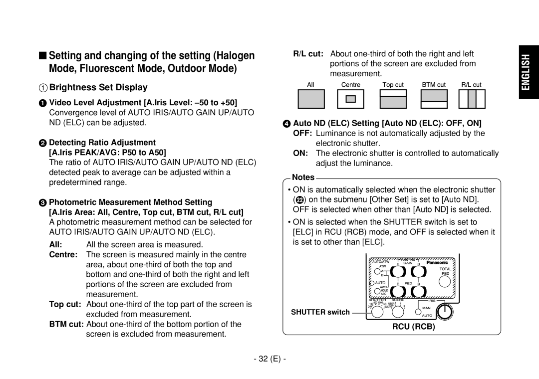 Panasonic AW-E860L manual Brightness Set Display, Portions of the screen are excluded from, Measurement, 32 E 