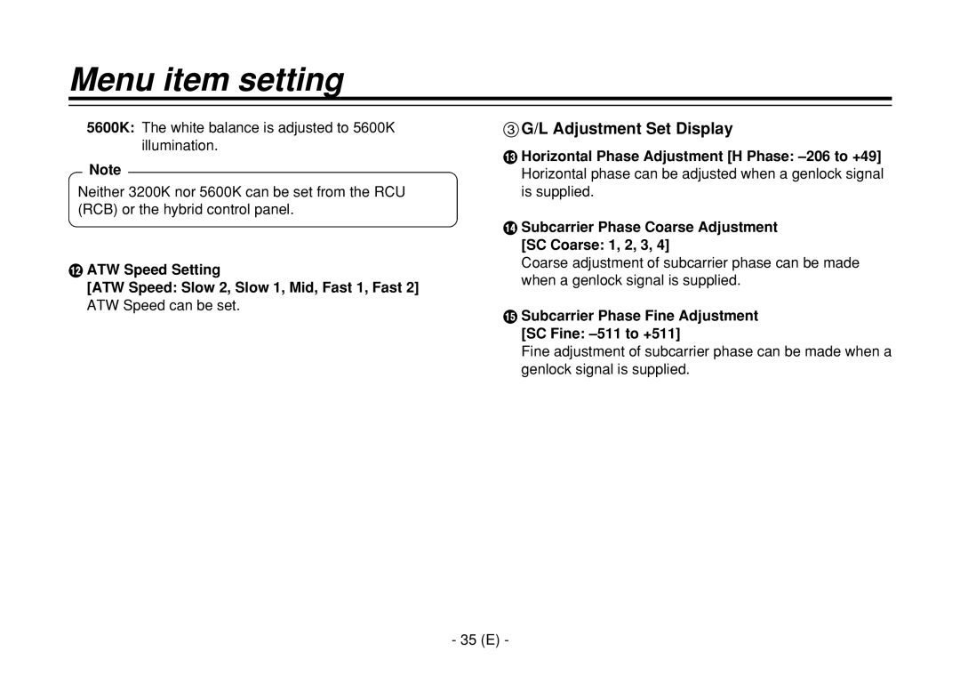 Panasonic AW-E860L manual L Adjustment Set Display, ? Subcarrier Phase Fine Adjustment SC Fine -511 to +511 