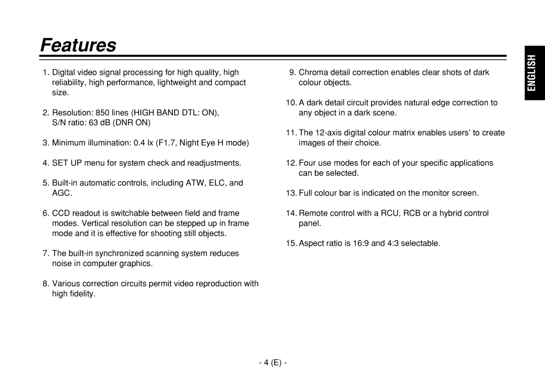 Panasonic AW-E860L manual Features 