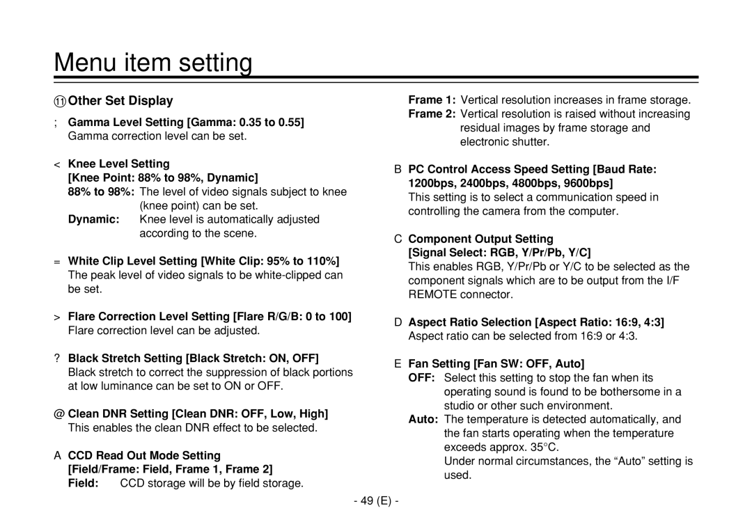 Panasonic AW-E860L manual Other Set Display 