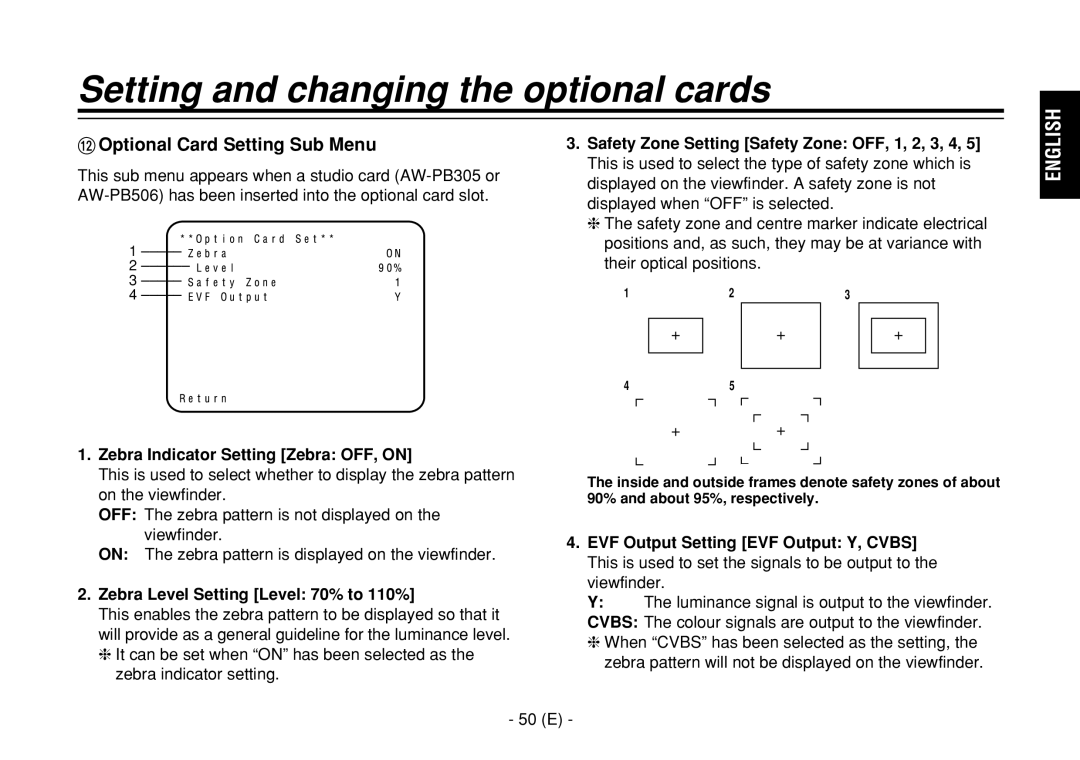 Panasonic AW-E860L manual Setting and changing the optional cards, Optional Card Setting Sub Menu 