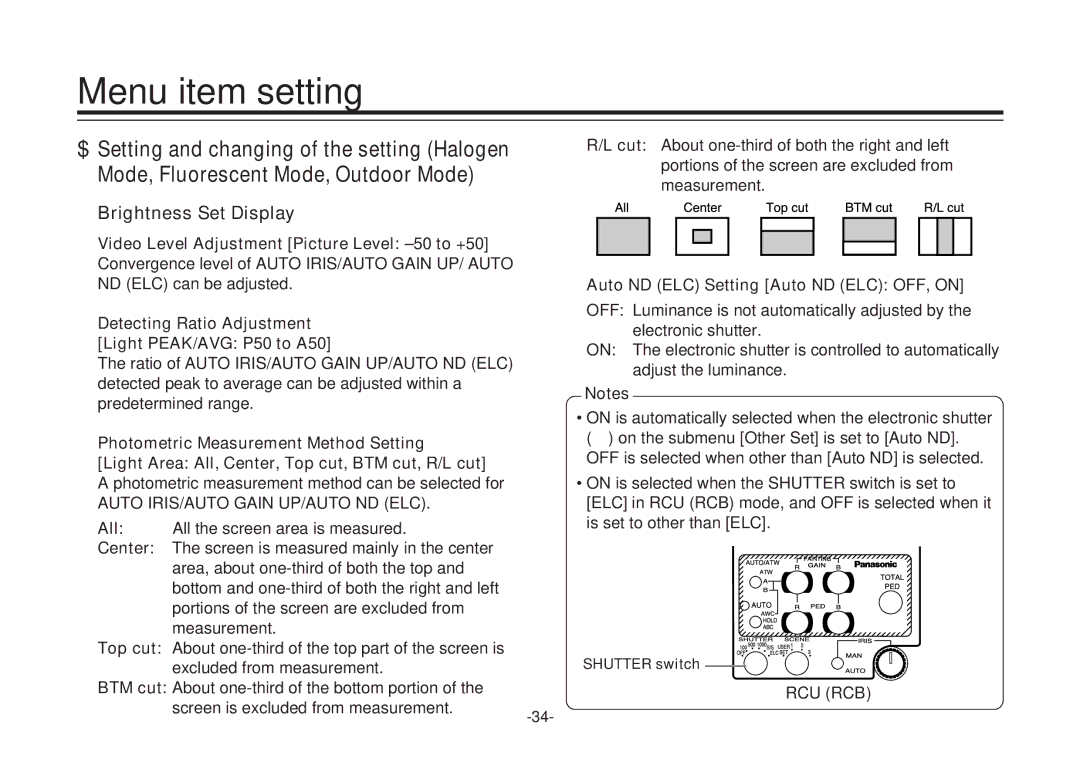 Panasonic AW-E860N manual 1Brightness Set Display, Auto ND ELC Setting Auto ND ELC OFF, on 