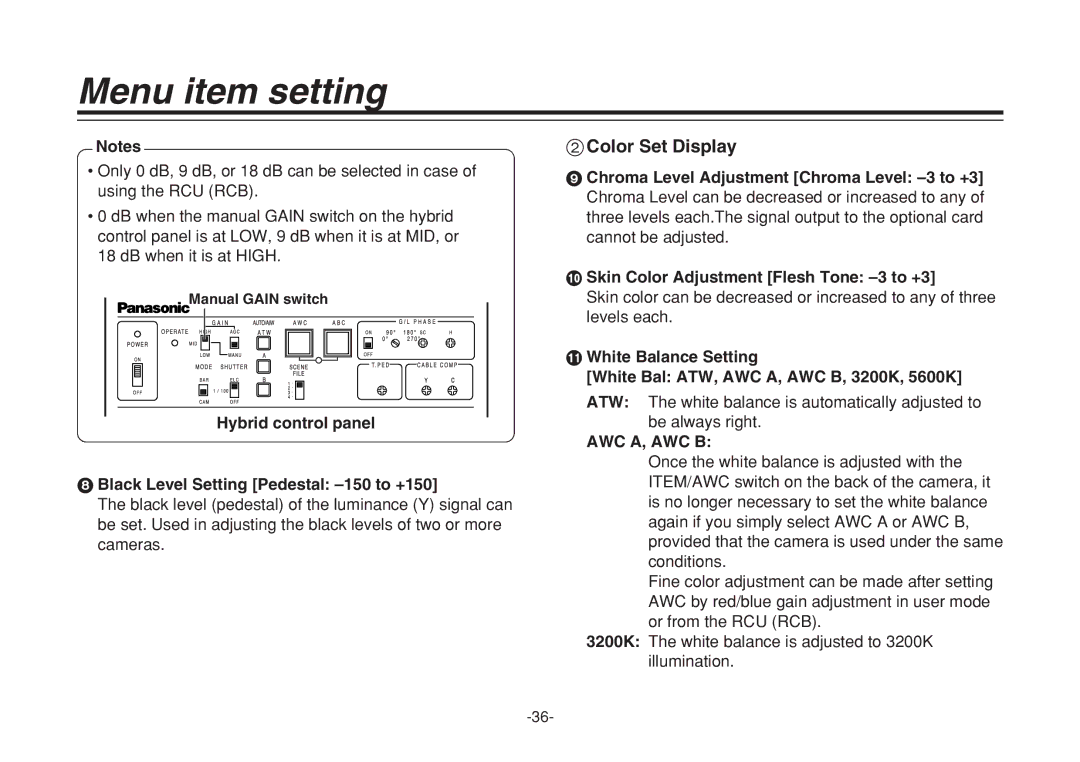 Panasonic AW-E860N manual Color Set Display, Awc A, Awc B 