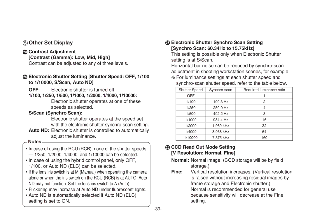 Panasonic AW-E860N manual Other Set Display, Scan Synchro Scan, CCD Read Out Mode Setting V Resolution Normal, Fine 