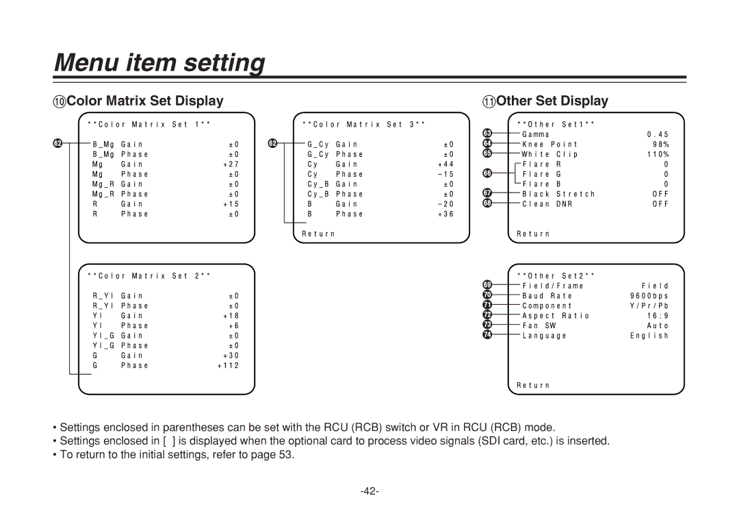 Panasonic AW-E860N manual Color Matrix Set Display Other Set Display 