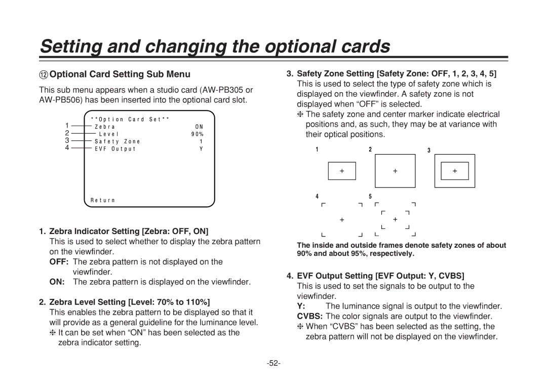 Panasonic AW-E860N manual Setting and changing the optional cards, Optional Card Setting Sub Menu 