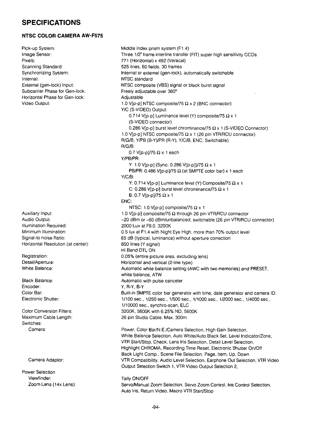 Panasonic AW-F575 manual 