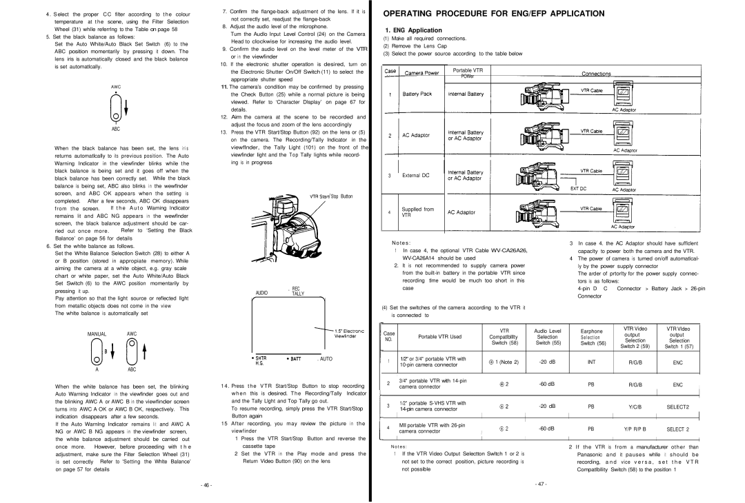 Panasonic AW-F575E manual Operating Procedure for ENG/EFP Application, ENG Application 