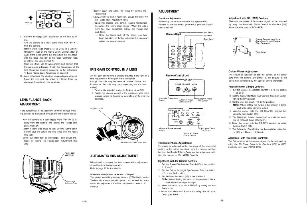 Panasonic AW-F575E manual Lens FLANGE-BACK Adjustment, Iris Gain Control in a Lens, Automatic Iris Adjustment 