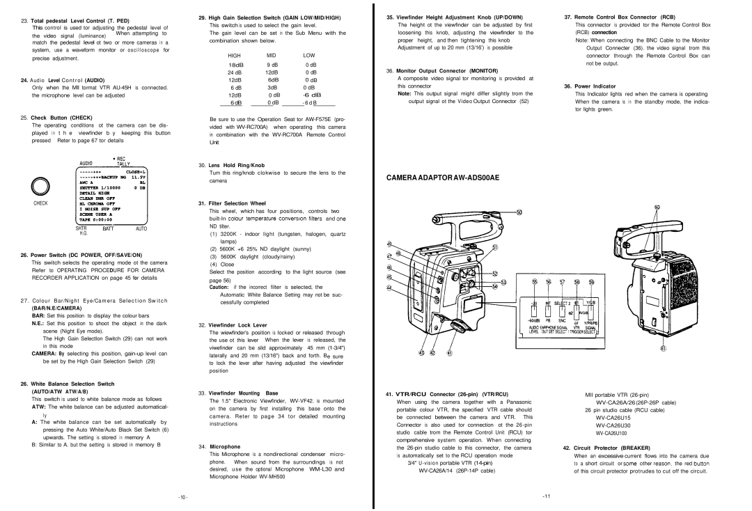 Panasonic AW-F575E manual Camera Adaptor AW-ADS00AE, Bar/N.E/Camera, Auto/Atw Atw/A/B 