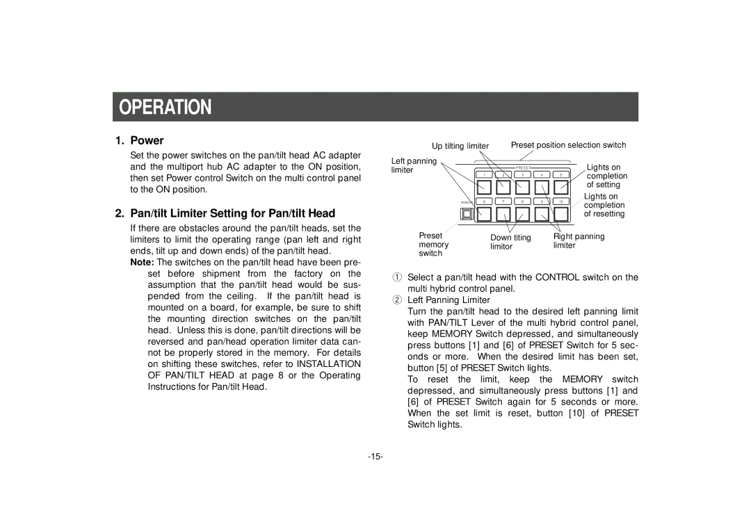 Panasonic AW-HB505 manual Operation, Power 