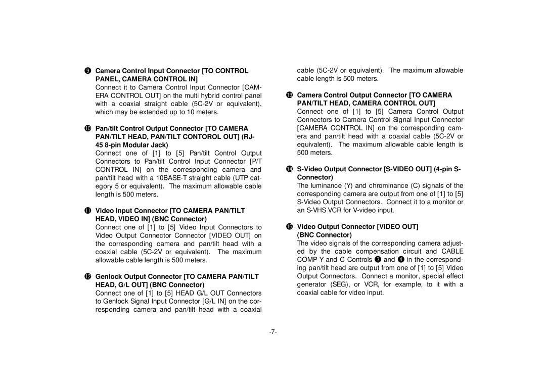 Panasonic AW-HB505 manual 3Camera Control Output Connector to Camera, 4S-Video Output Connector S-VIDEO OUT 4-pin S 