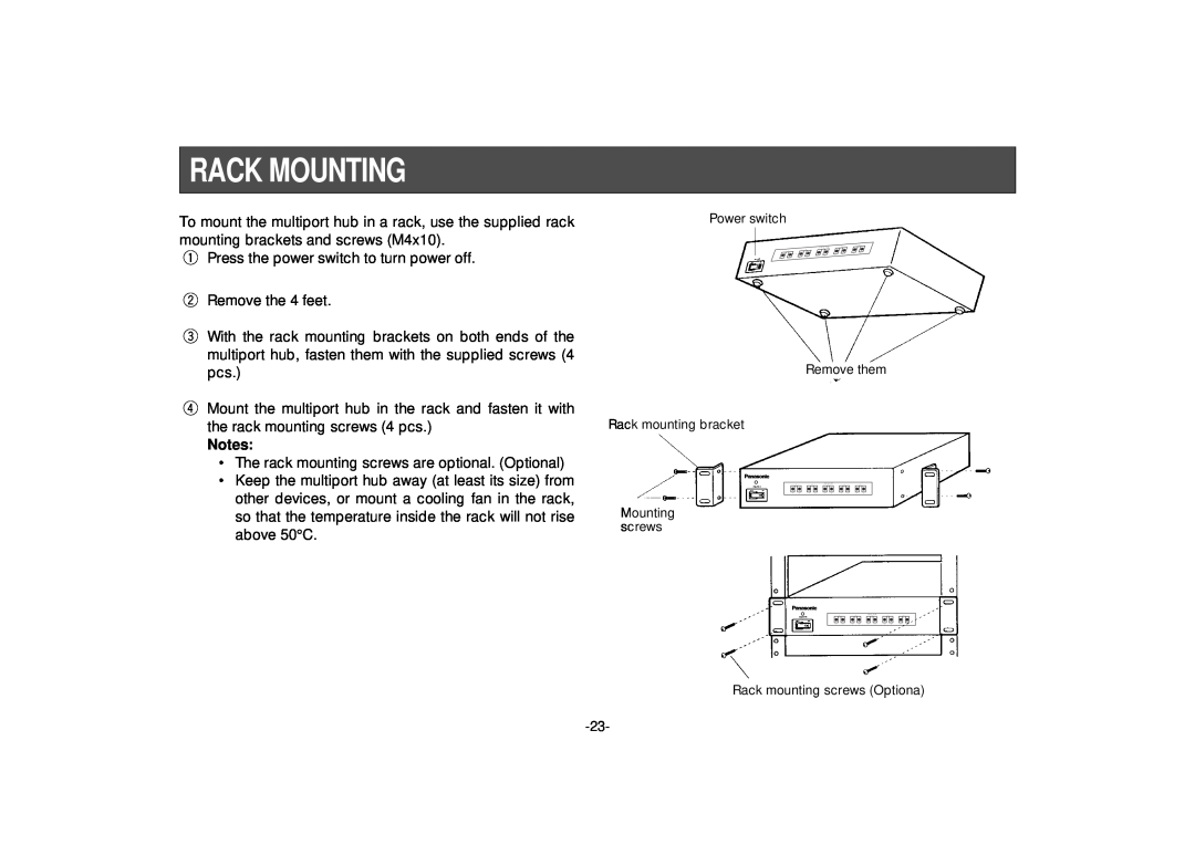 Panasonic AW-HB505 manual Rack Mounting 