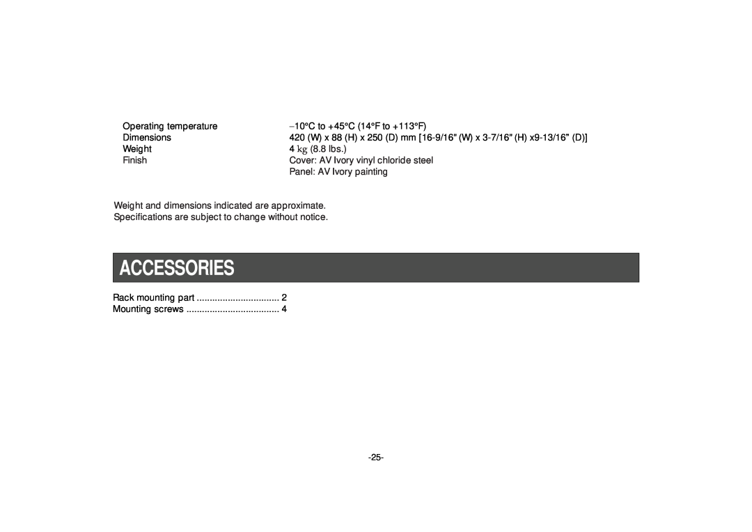 Panasonic AW-HB505 manual Accessories 