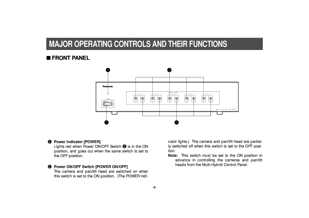Panasonic AW-HB505 manual Major Operating Controls And Their Functions, Front Panel, q Power Indicator POWER 