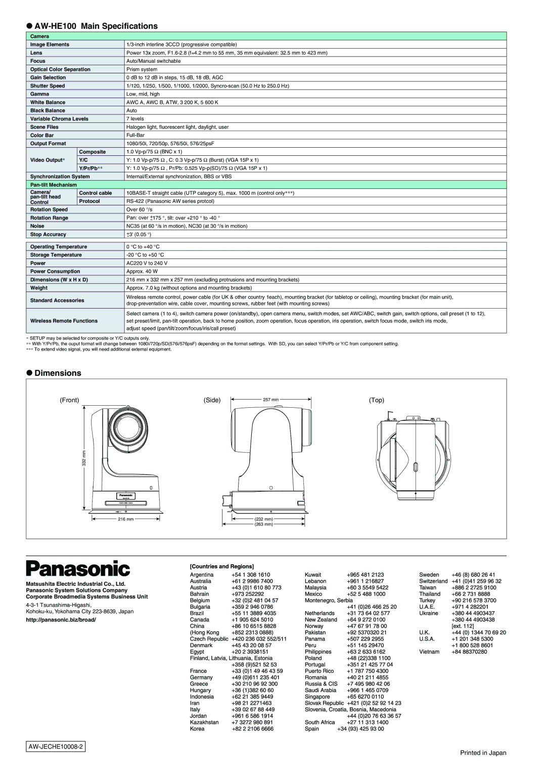 Panasonic AW-HE100 manual Front Side, Top, AW-JECHE10008-2 