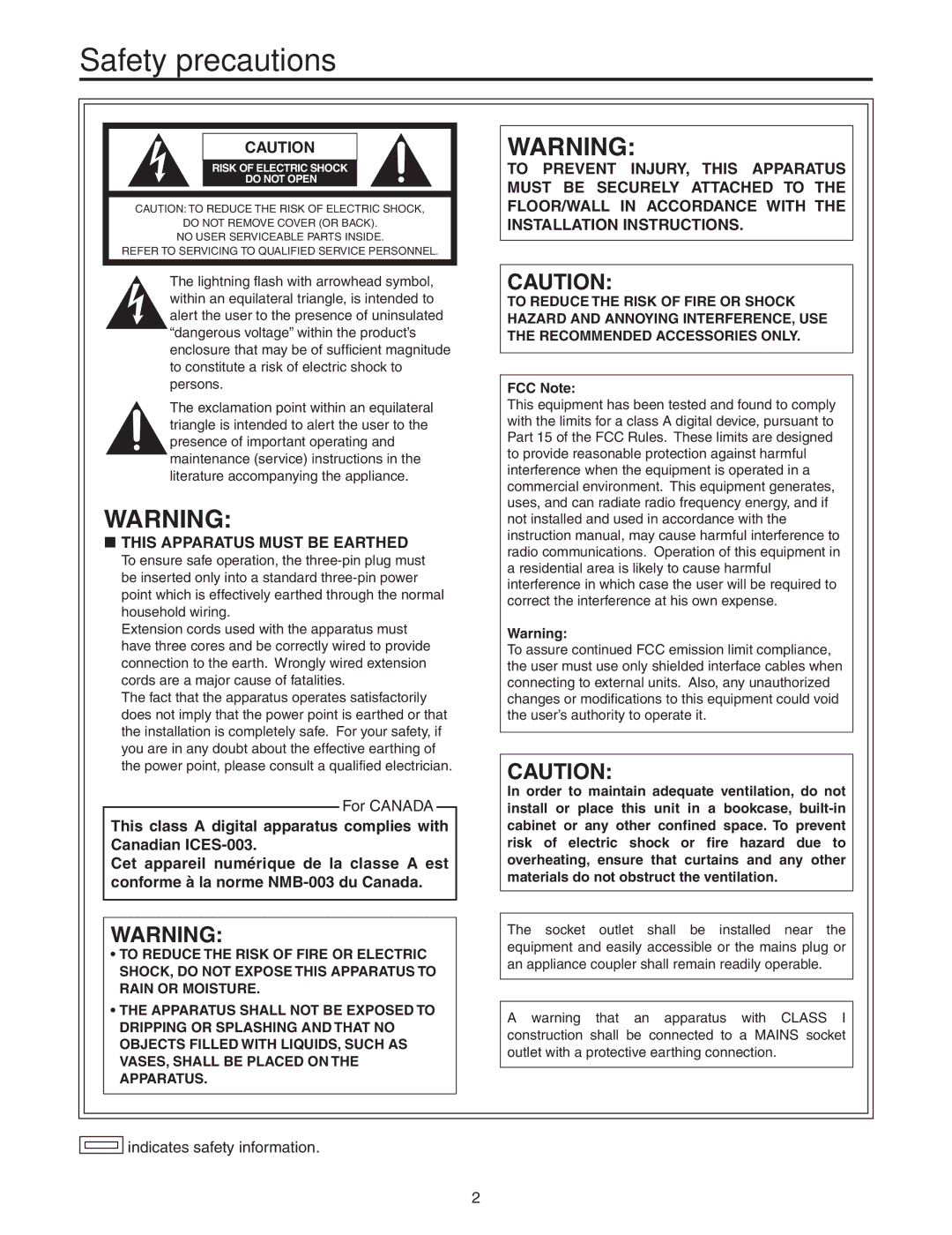 Panasonic AW-HE100N operating instructions Safety precautions, FCC Note 