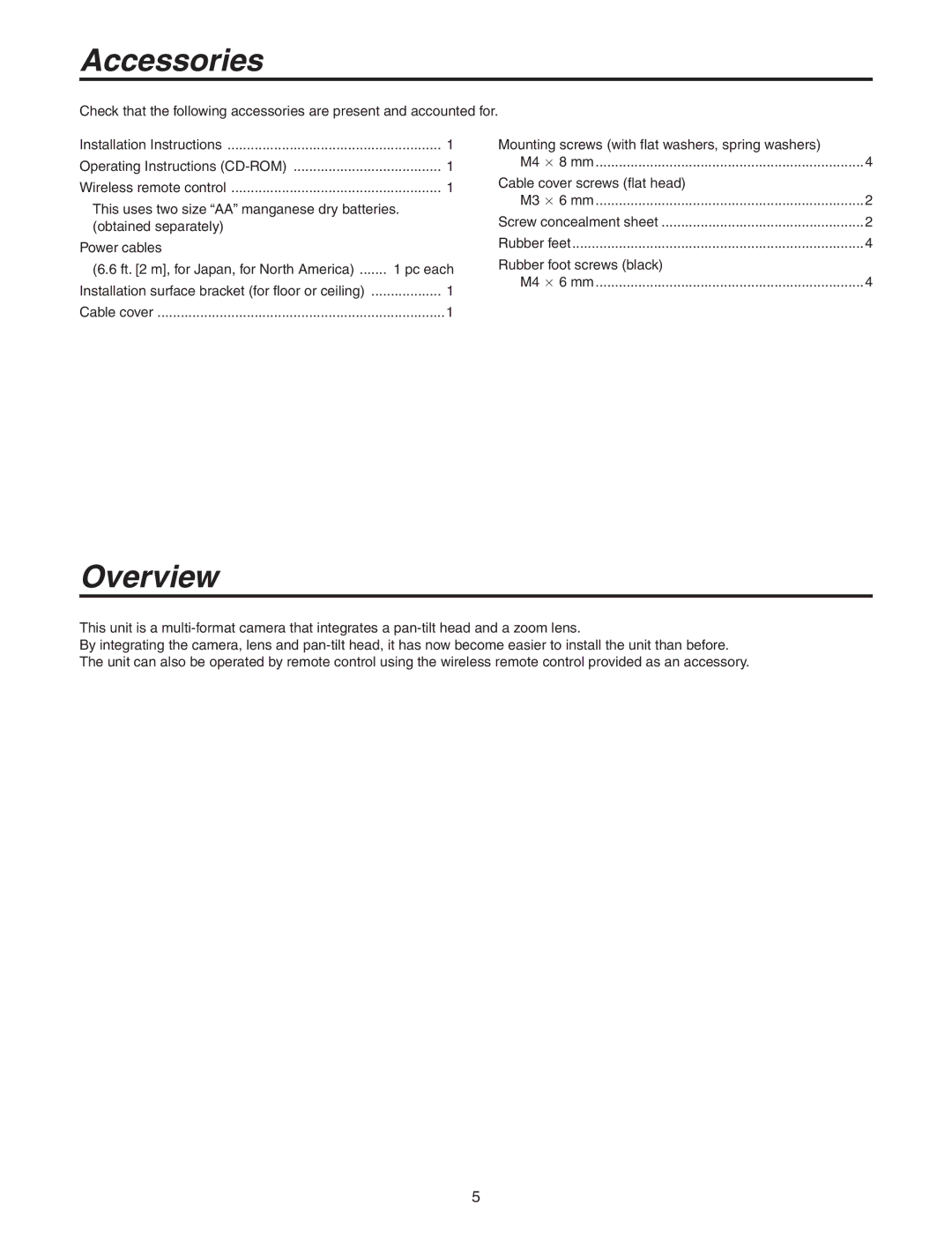 Panasonic AW-HE100N operating instructions Accessories, Overview 