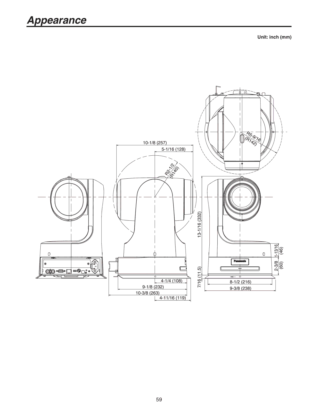 Panasonic AW-HE100N operating instructions Appearance, Unit inch mm 