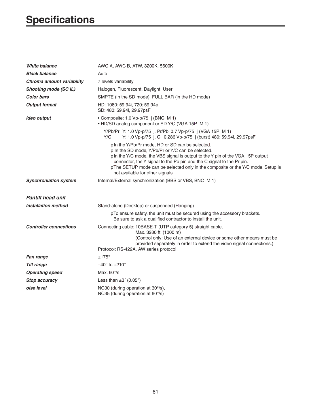 Panasonic AW-HE100N operating instructions Pan-tilt head unit 