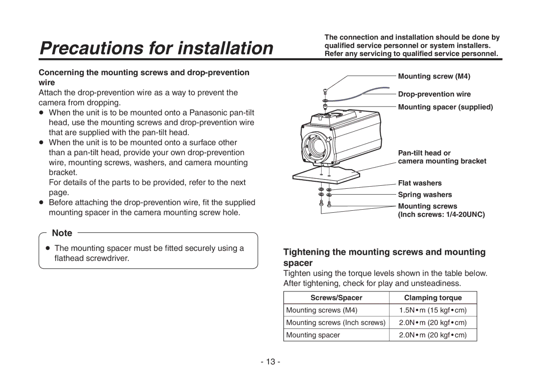 Panasonic AW-HE870N operating instructions Tightening the mounting screws and mounting spacer 