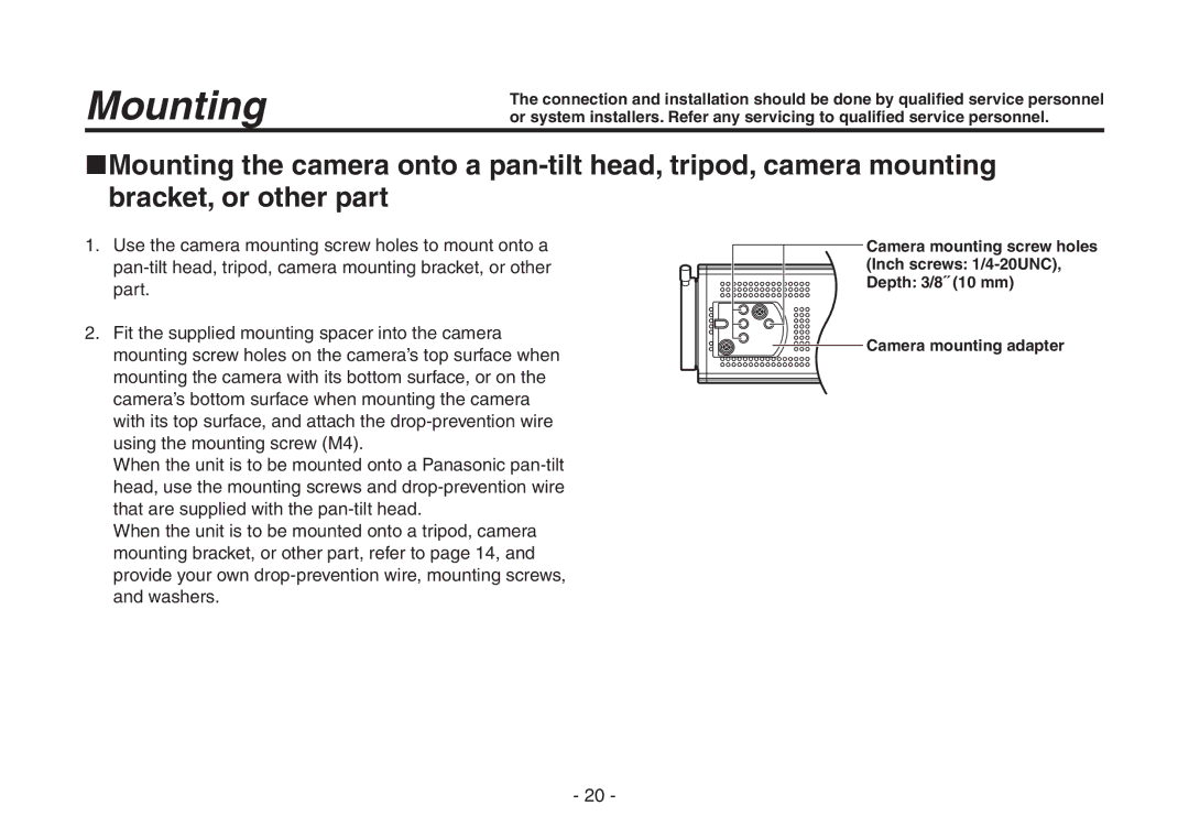 Panasonic AW-HE870N operating instructions Depth 3/8˝ 10 mm 