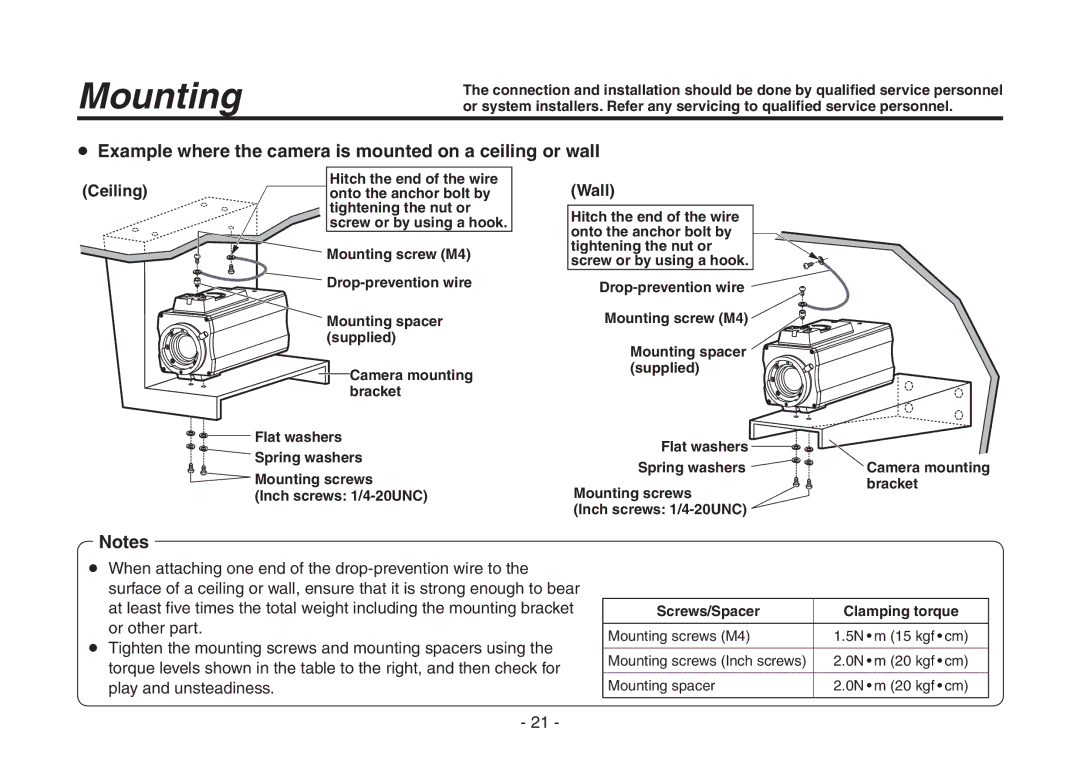 Panasonic AW-HE870N operating instructions  Example where the camera is mounted on a ceiling or wall, Ceiling, Wall 