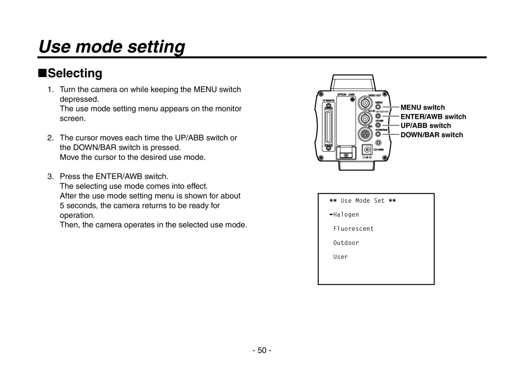 Panasonic AW-HE870N operating instructions Selecting 