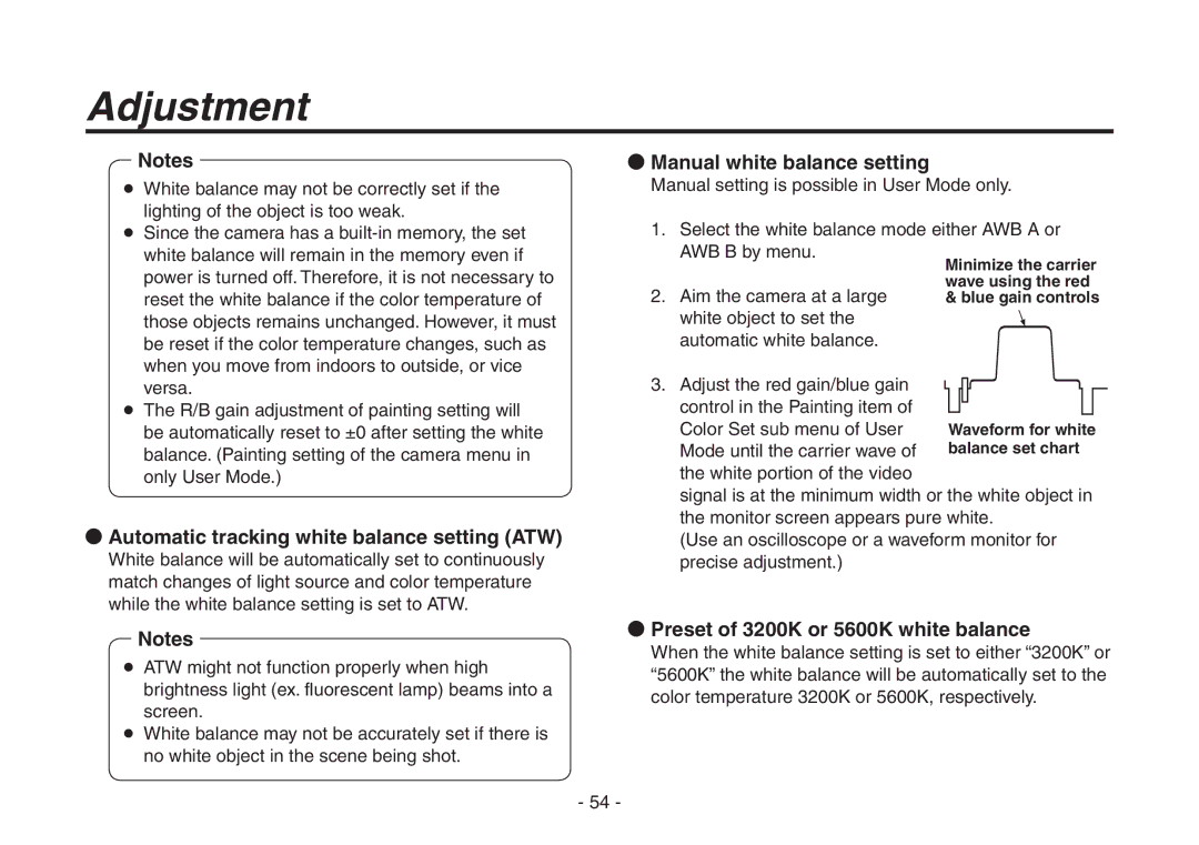 Panasonic AW-HE870N operating instructions  Automatic tracking white balance setting ATW,  Manual white balance setting 