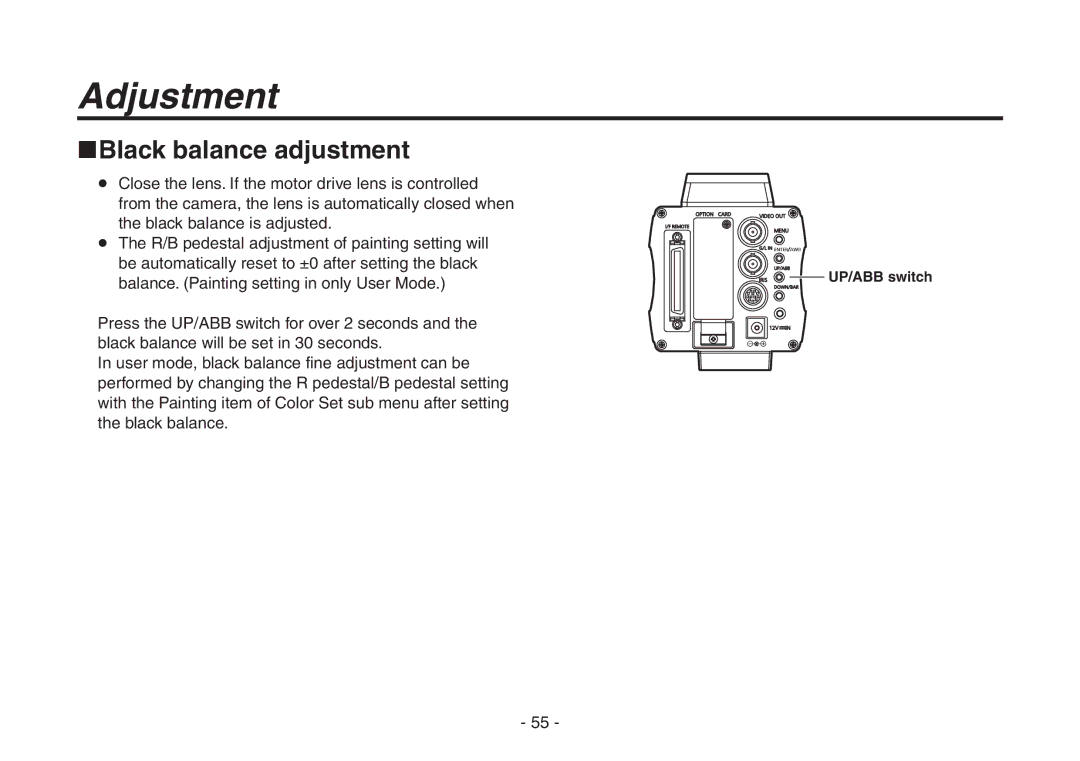 Panasonic AW-HE870N operating instructions Black balance adjustment 