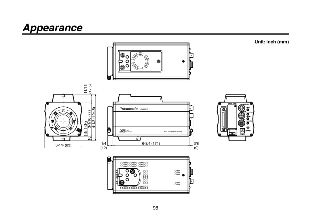 Panasonic AW-HE870N operating instructions Appearance, Unit inch mm 