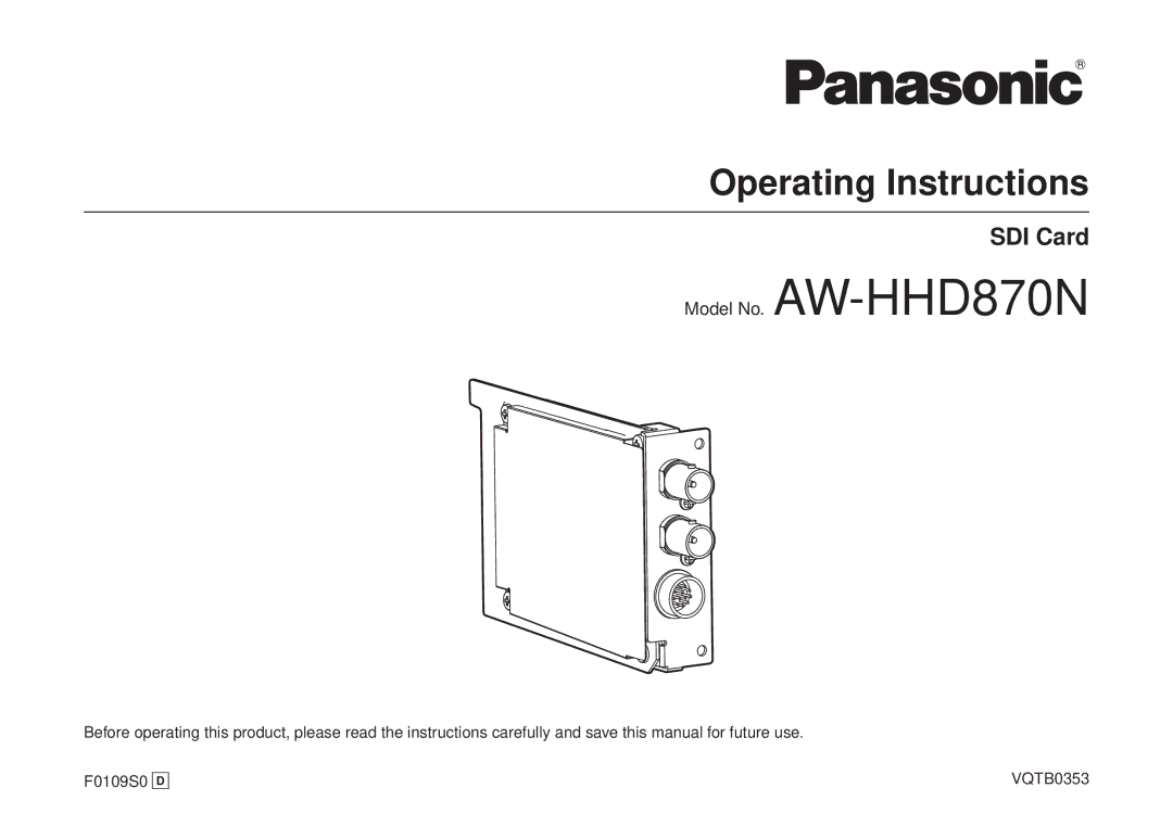 Panasonic AW-HHD870N manual Operating Instructions 