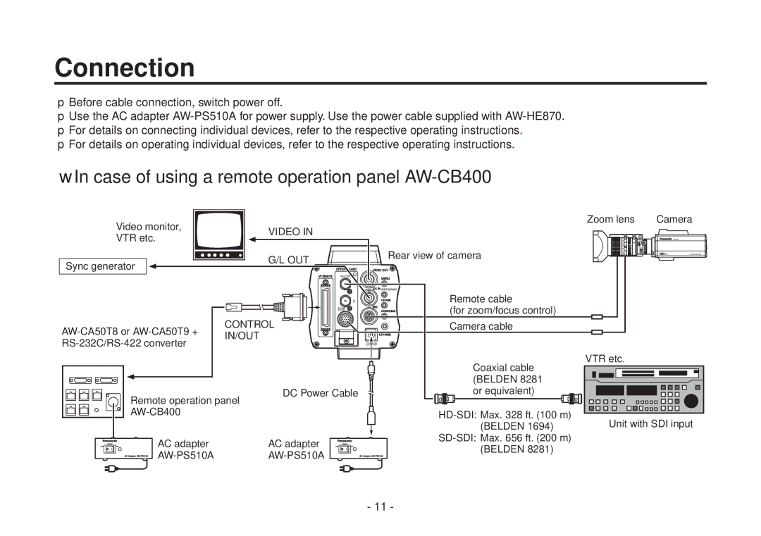 Panasonic AW-HHD870N manual Connection,  In case of using a remote operation panel AW-CB400 