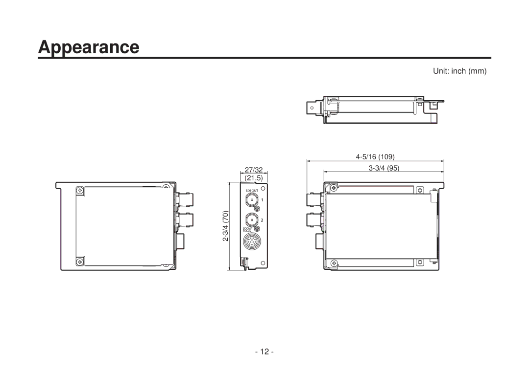 Panasonic AW-HHD870N manual Appearance, Unit inch mm 