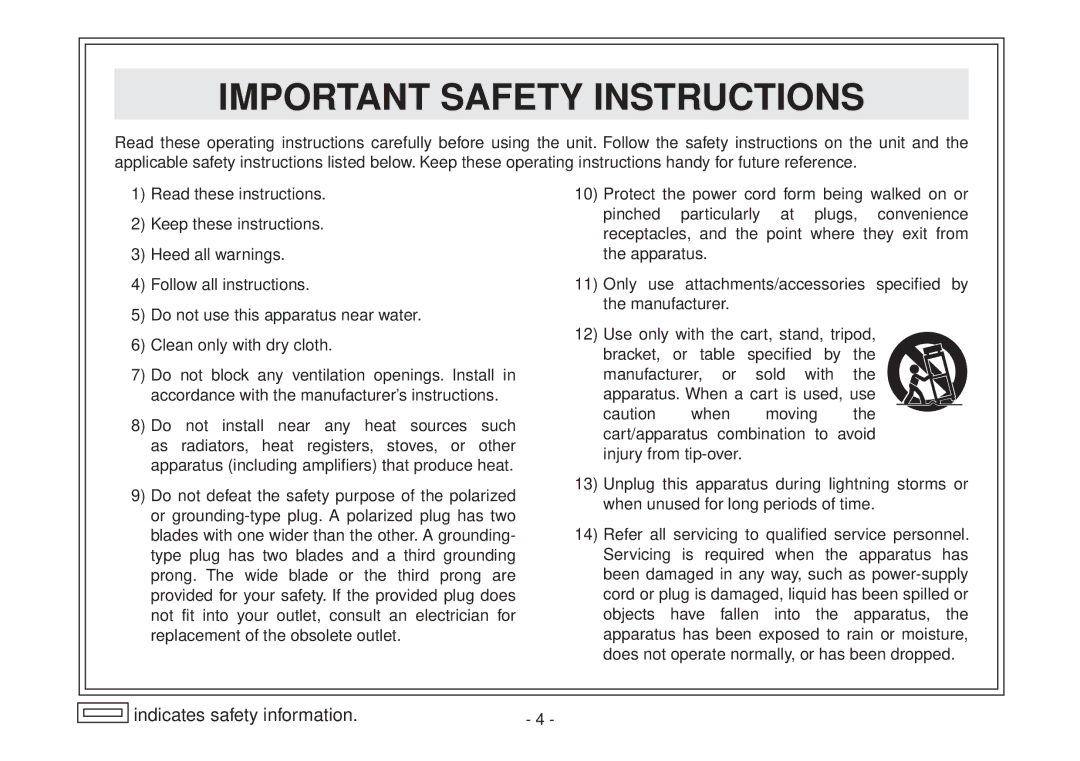 Panasonic AW-HHD870N manual Important Safety Instructions 