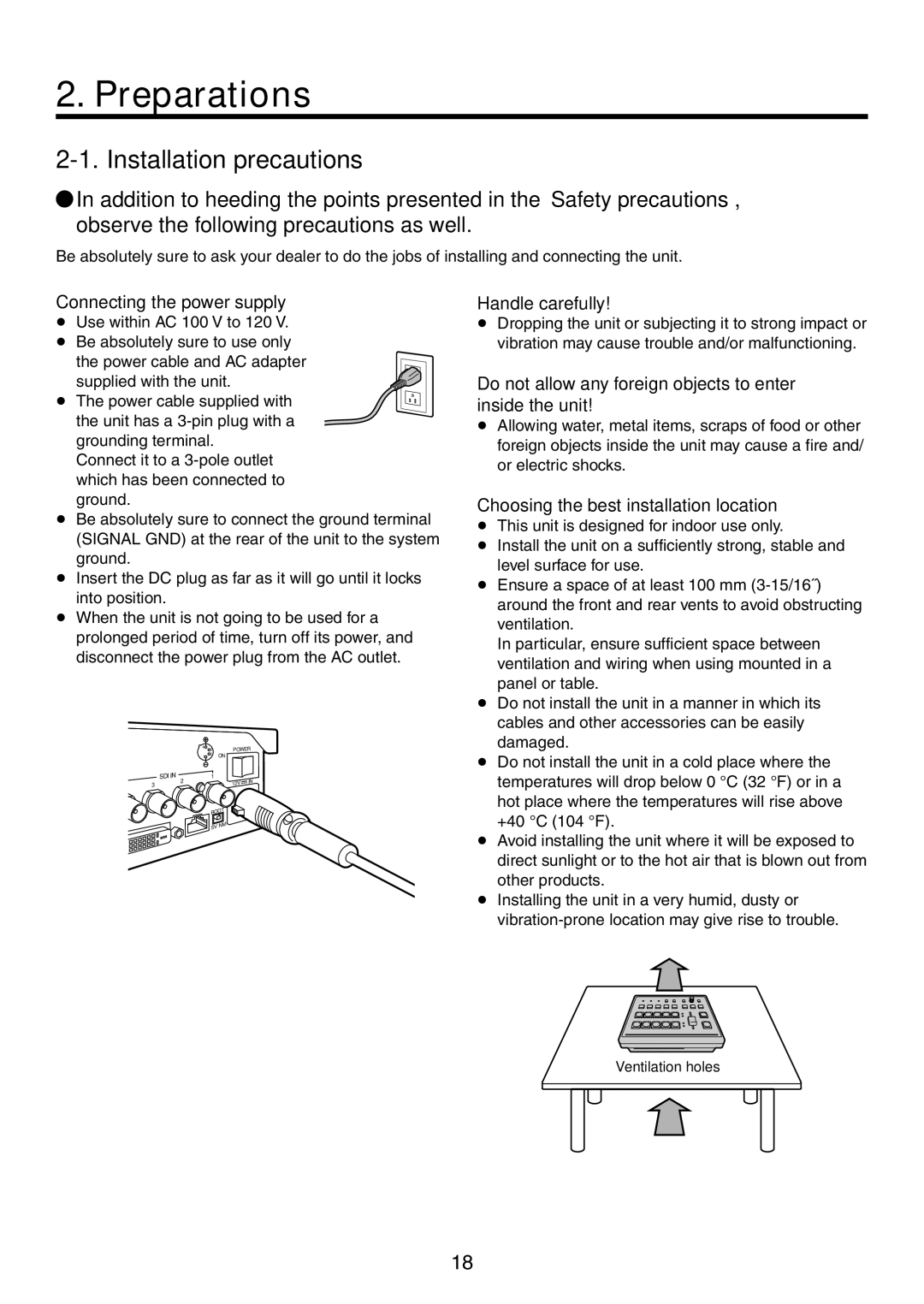 Panasonic AW-HS50N operating instructions Preparations 